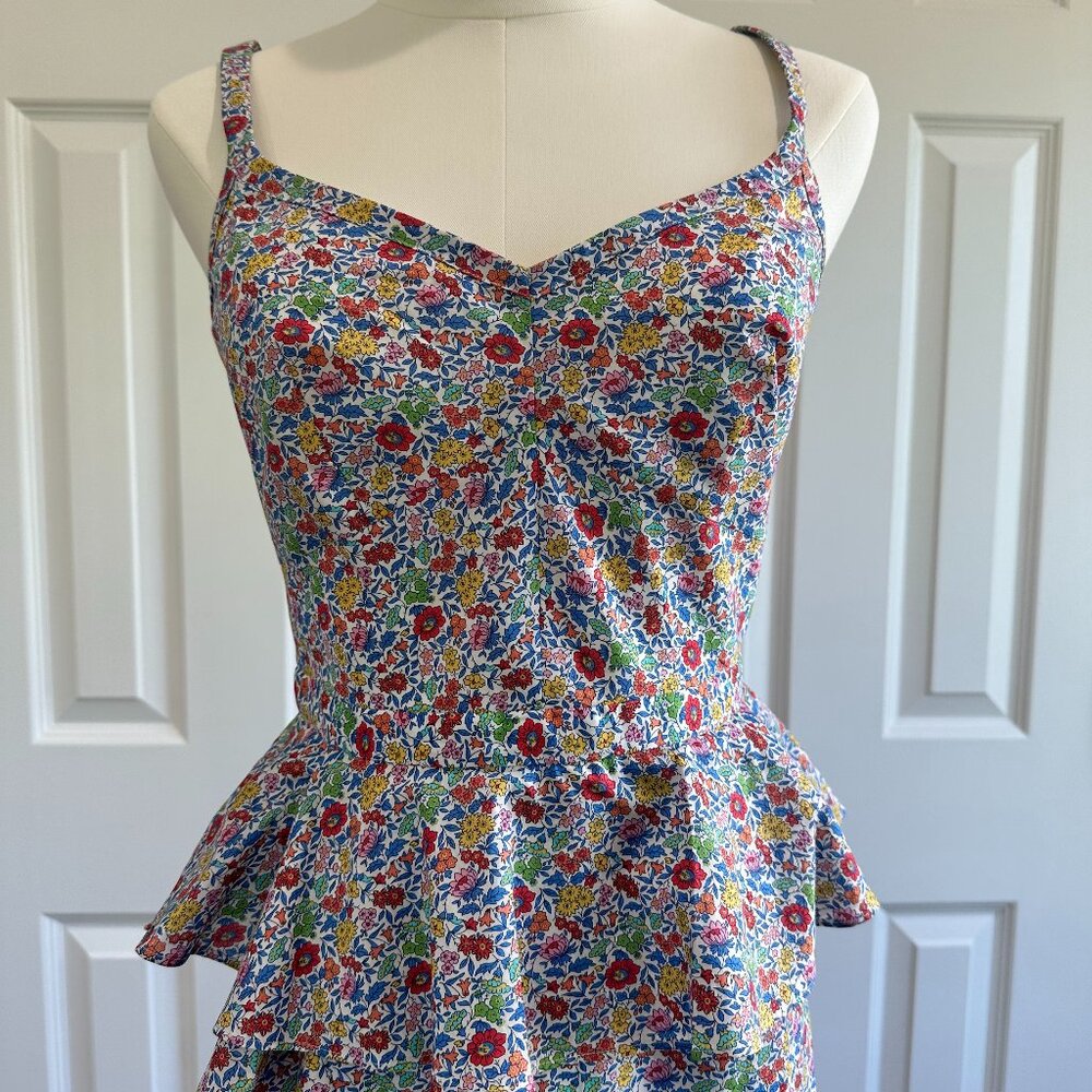 J. Crew Floral Peplum Midi V-Neck Line A-Symetrical Easter Spring Dress Size 4
